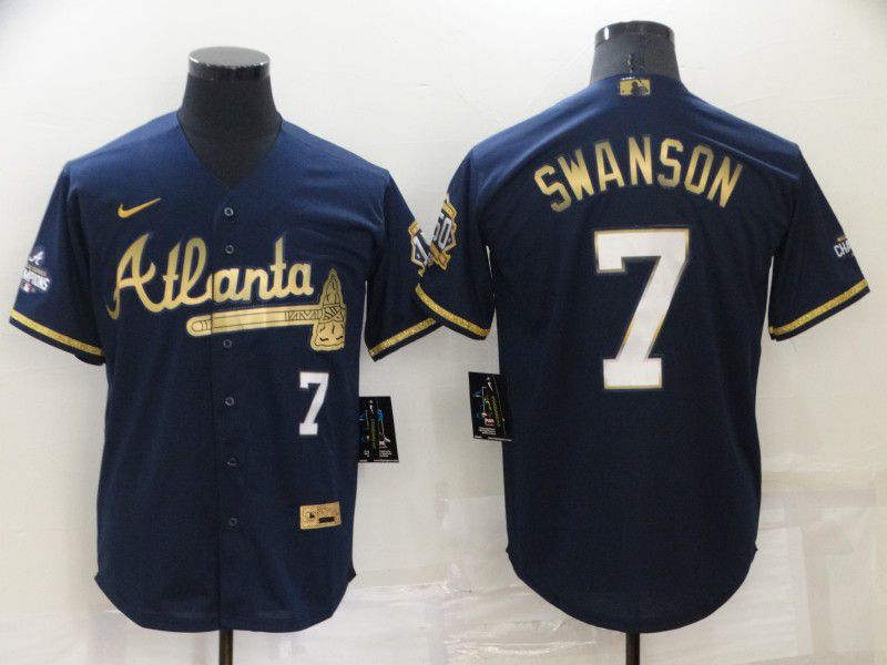 Men Atlanta Braves #7 Swanson Blue Gold Game 2022 Nike MLB Jersey->atlanta braves->MLB Jersey